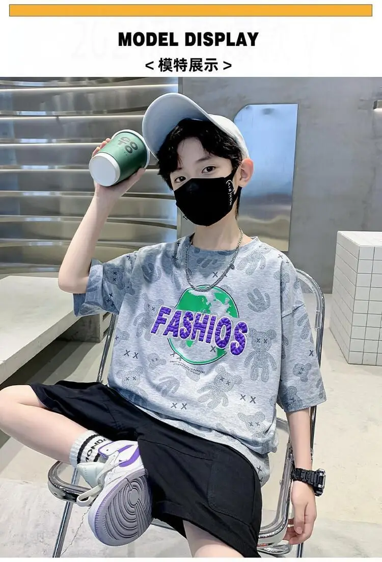 Boys Cotton Printed T-Shirt Shorts Set Summer Casual — feature 6