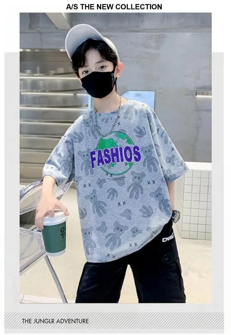 Boys Cotton Printed T-Shirt Shorts Set Summer Casual — feature 7