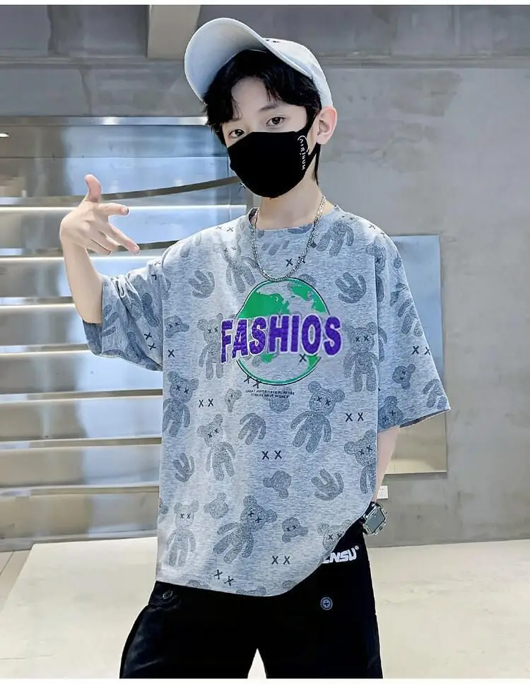 Boys Cotton Printed T-Shirt Shorts Set Summer Casual — feature 9