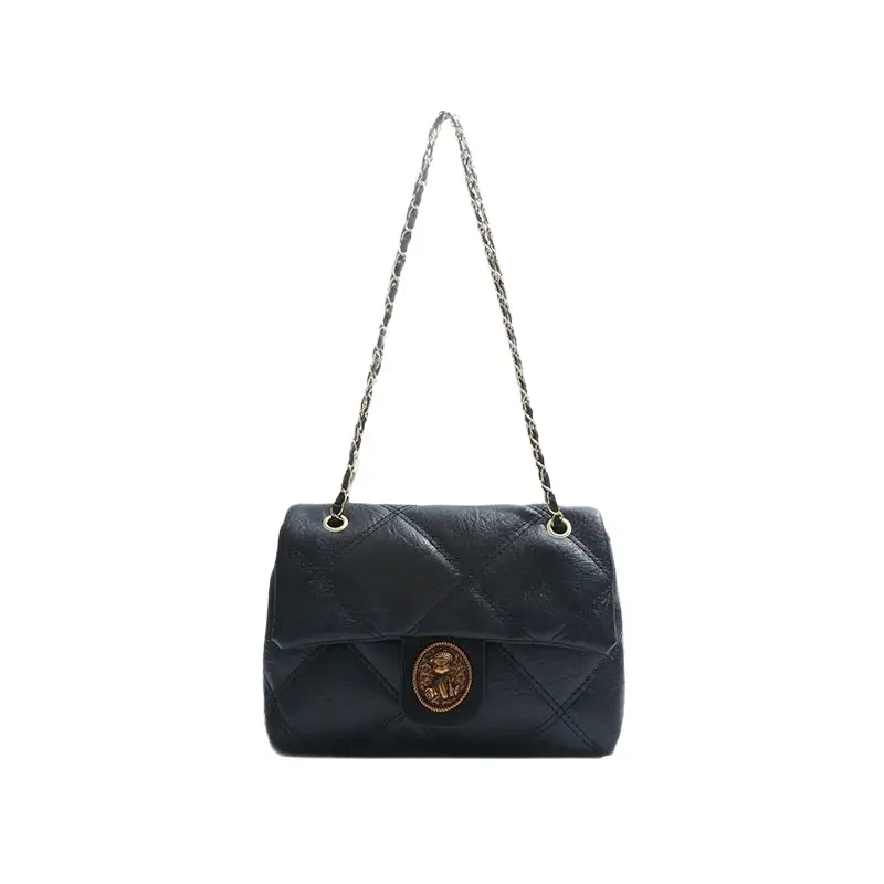 Brown Rhombic Chain Shoulder Bag for Women