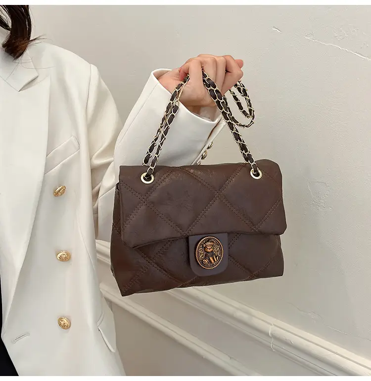 Brown Rhombic Chain Shoulder Bag for Women — feature 11