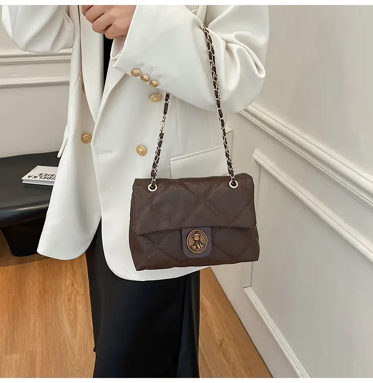 Brown Rhombic Chain Shoulder Bag for Women — feature 12