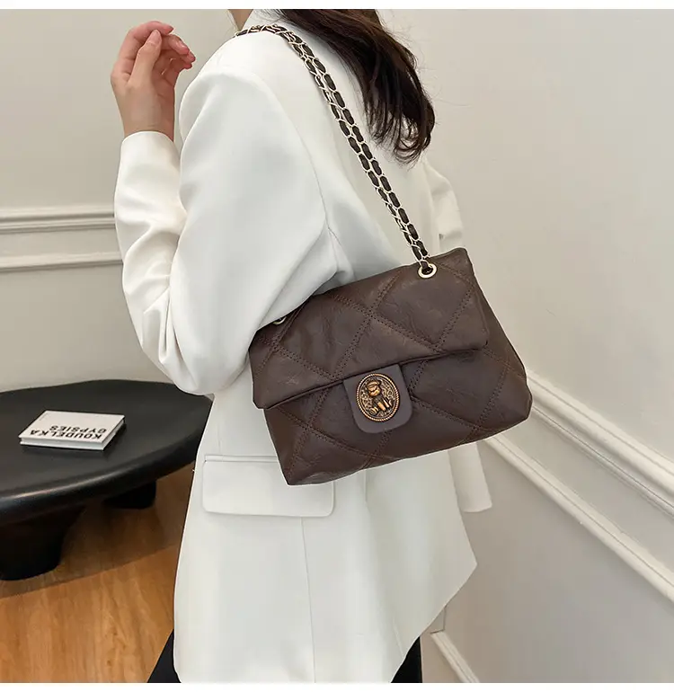 Brown Rhombic Chain Shoulder Bag for Women — feature 13
