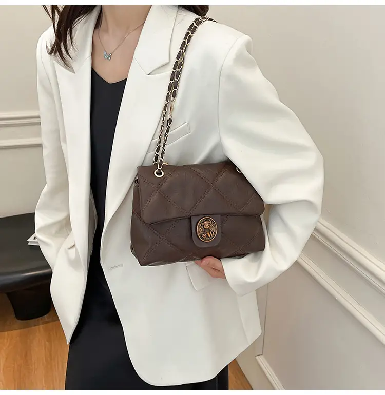 Brown Rhombic Chain Shoulder Bag for Women — feature 14
