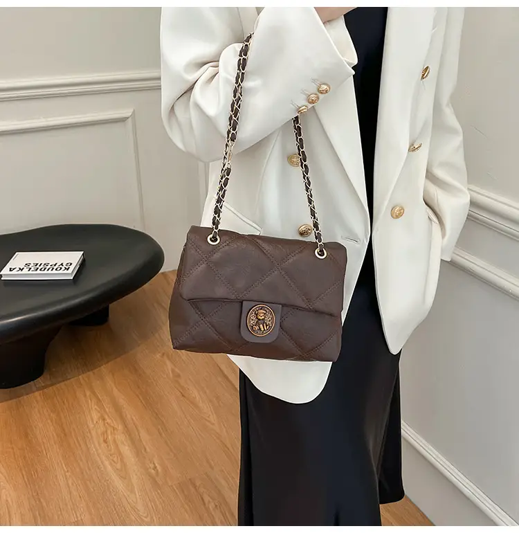Brown Rhombic Chain Shoulder Bag for Women — feature 15