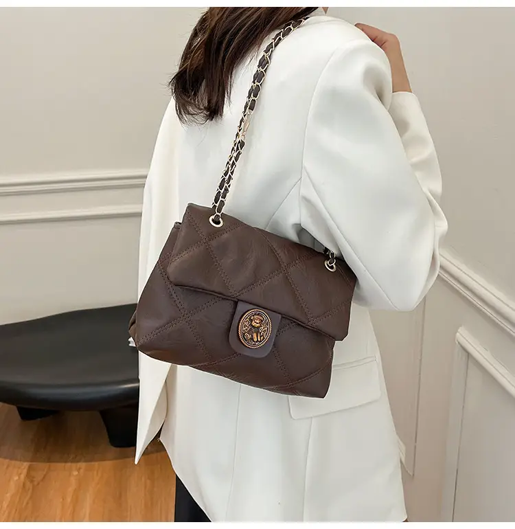 Brown Rhombic Chain Shoulder Bag for Women — feature 16