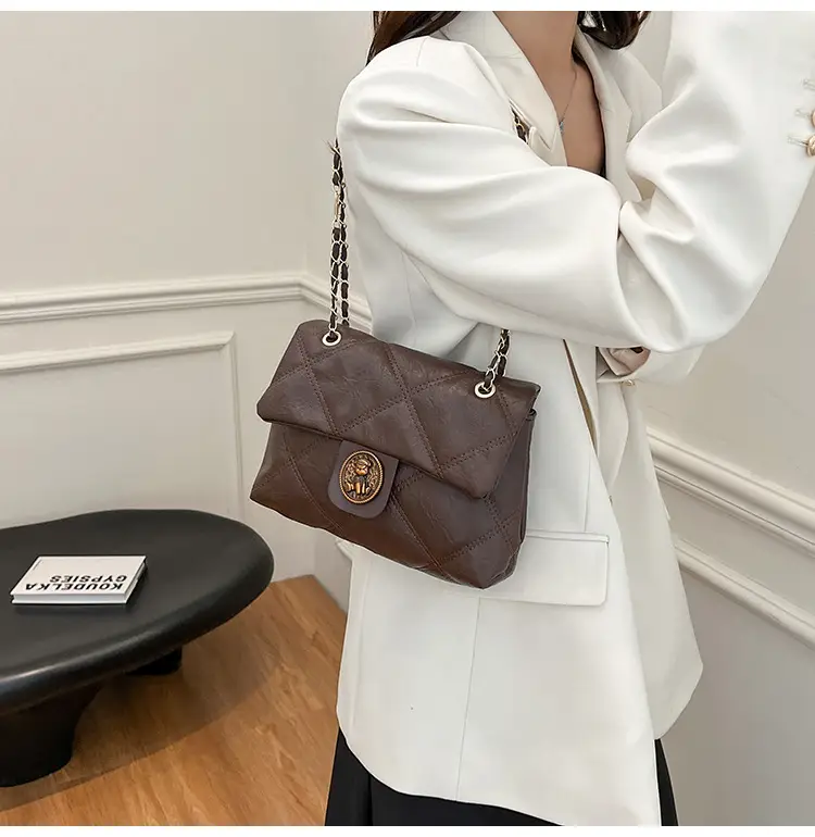 Brown Rhombic Chain Shoulder Bag for Women — feature 17