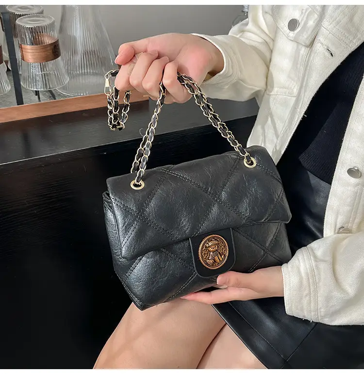 Brown Rhombic Chain Shoulder Bag for Women — feature 20