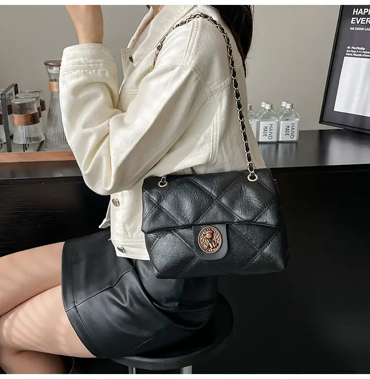 Brown Rhombic Chain Shoulder Bag for Women — feature 21