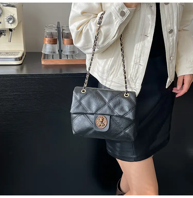 Brown Rhombic Chain Shoulder Bag for Women — feature 22