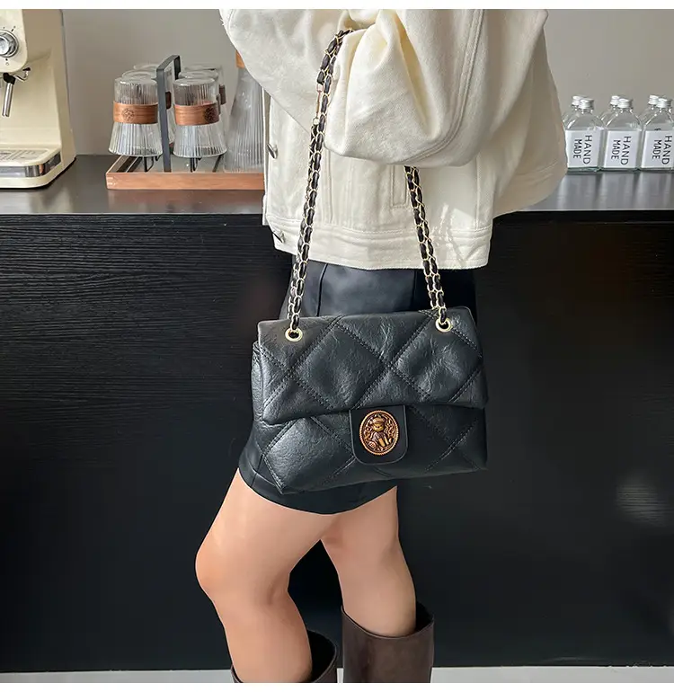 Brown Rhombic Chain Shoulder Bag for Women — feature 25