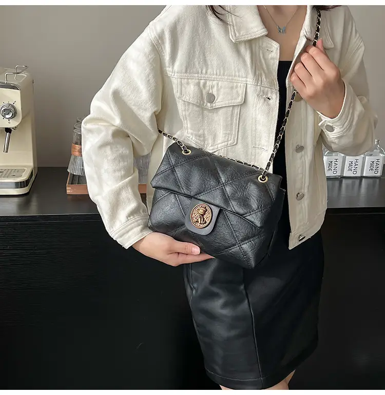 Brown Rhombic Chain Shoulder Bag for Women — feature 26