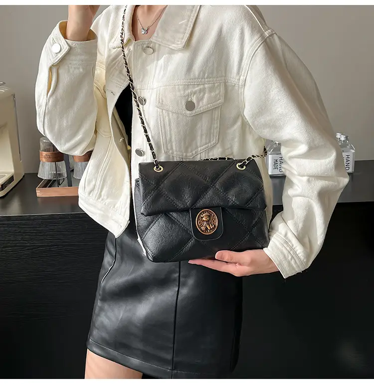 Brown Rhombic Chain Shoulder Bag for Women — feature 27