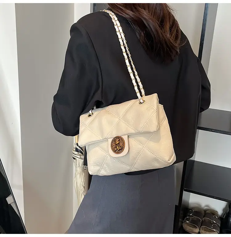 Brown Rhombic Chain Shoulder Bag for Women — feature 28