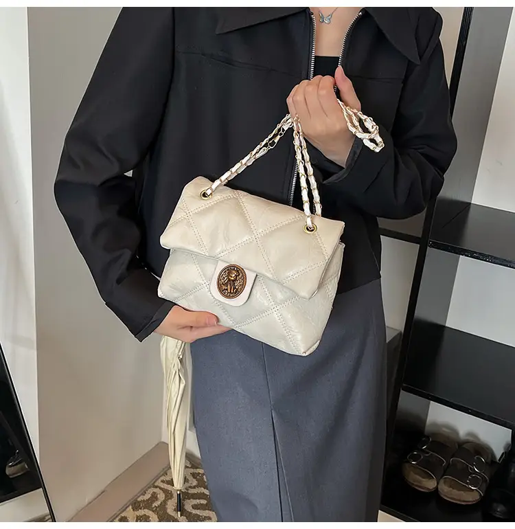 Brown Rhombic Chain Shoulder Bag for Women — feature 31