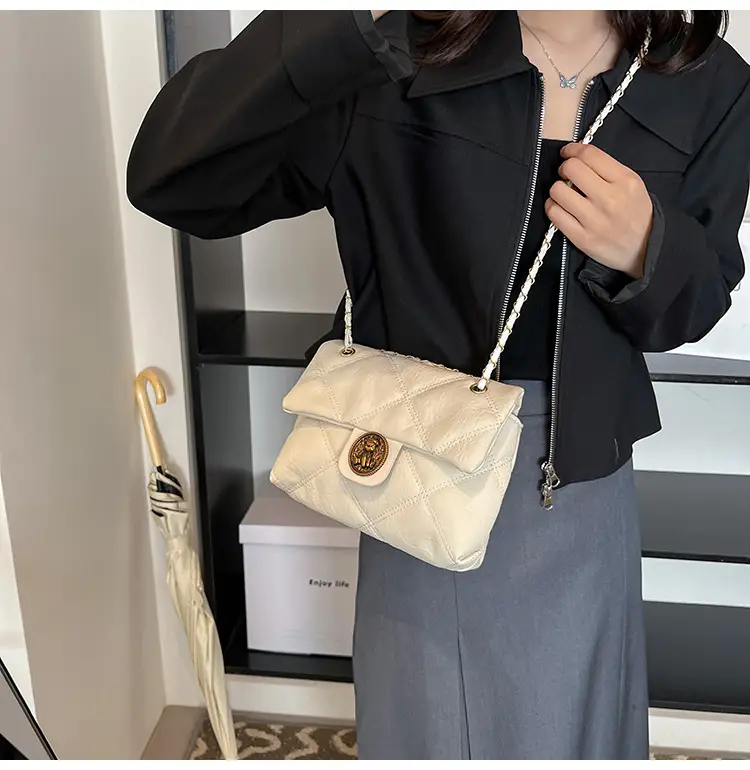 Brown Rhombic Chain Shoulder Bag for Women — feature 32