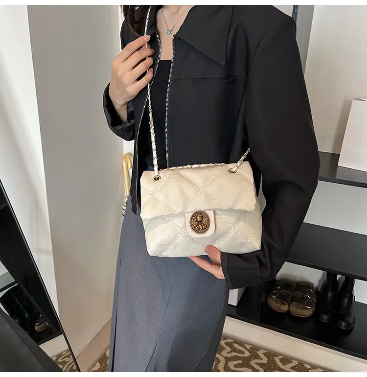 Brown Rhombic Chain Shoulder Bag for Women — feature 33