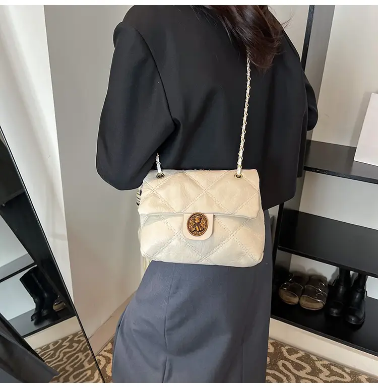 Brown Rhombic Chain Shoulder Bag for Women — feature 34
