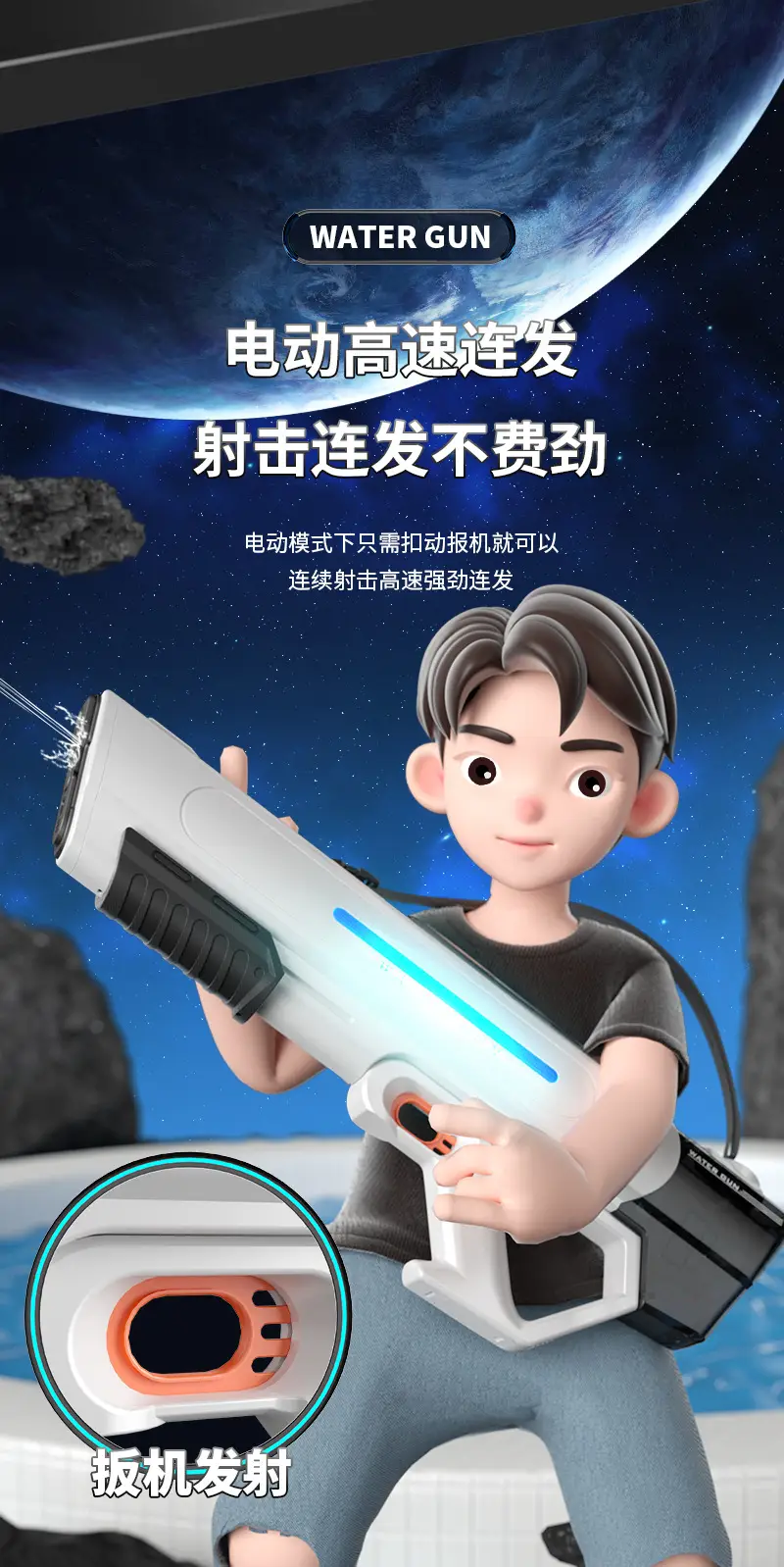 Cross-border Hand-in-One Electric Water Gun Automatic Water Gun Water Splash Festival Summer Water Play Toys Large Capacity Water Gun — feature 9