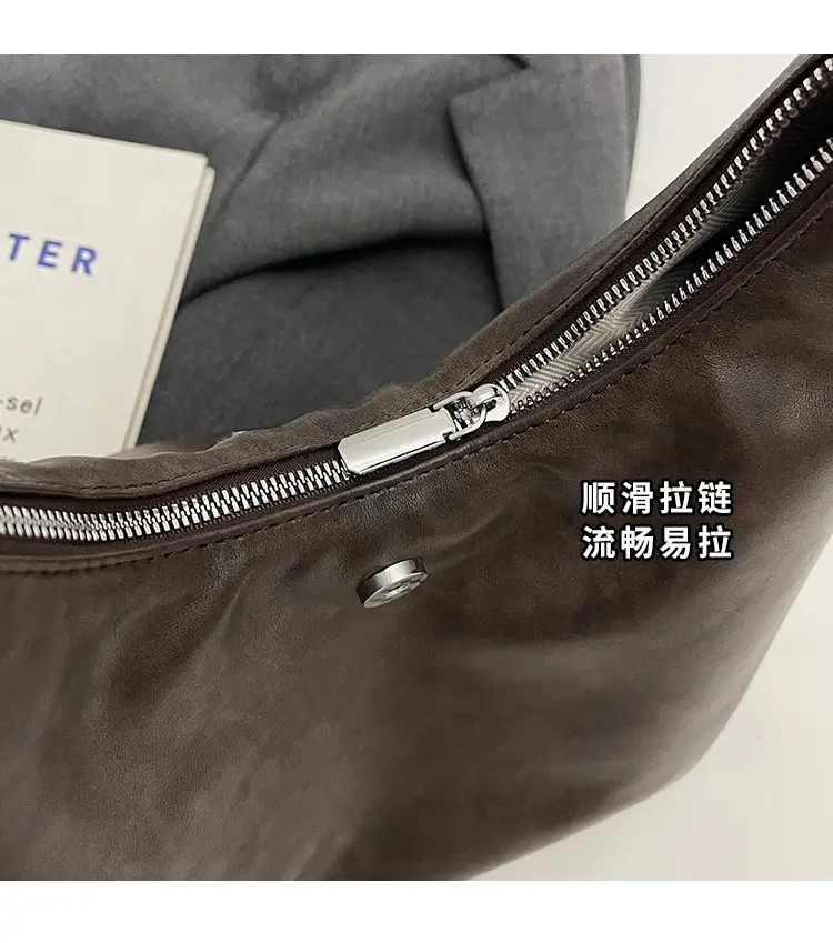 Women's Brown Leather Tote Bag with Pom Pom Charm — feature 4