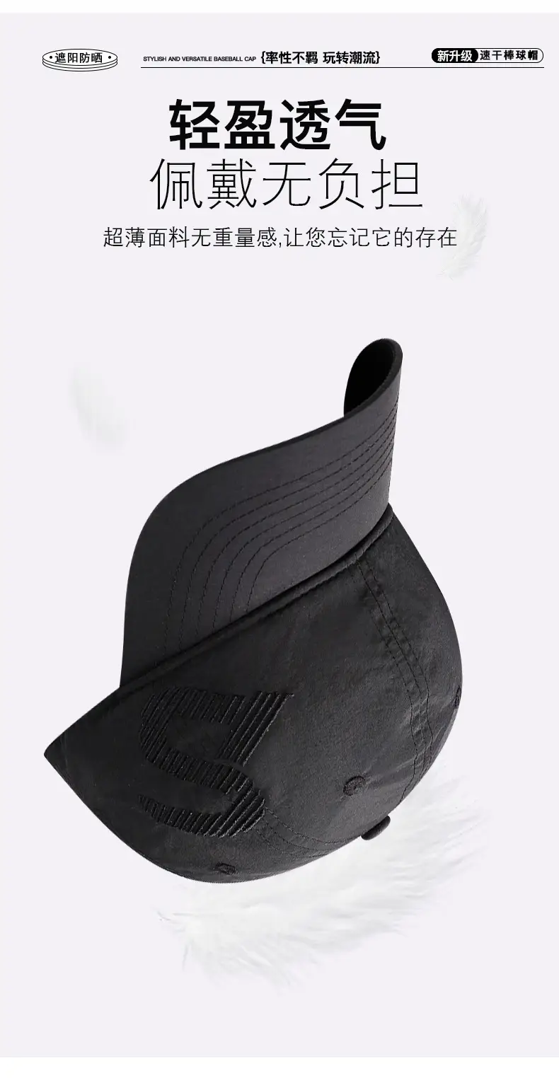 Black Embroidered Baseball Cap with Sunshade & Waterproof Design — feature 3