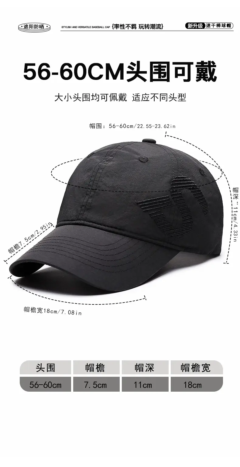 Black Embroidered Baseball Cap with Sunshade & Waterproof Design — feature 6