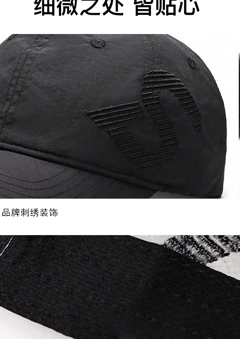 Black Embroidered Baseball Cap with Sunshade & Waterproof Design — feature 9
