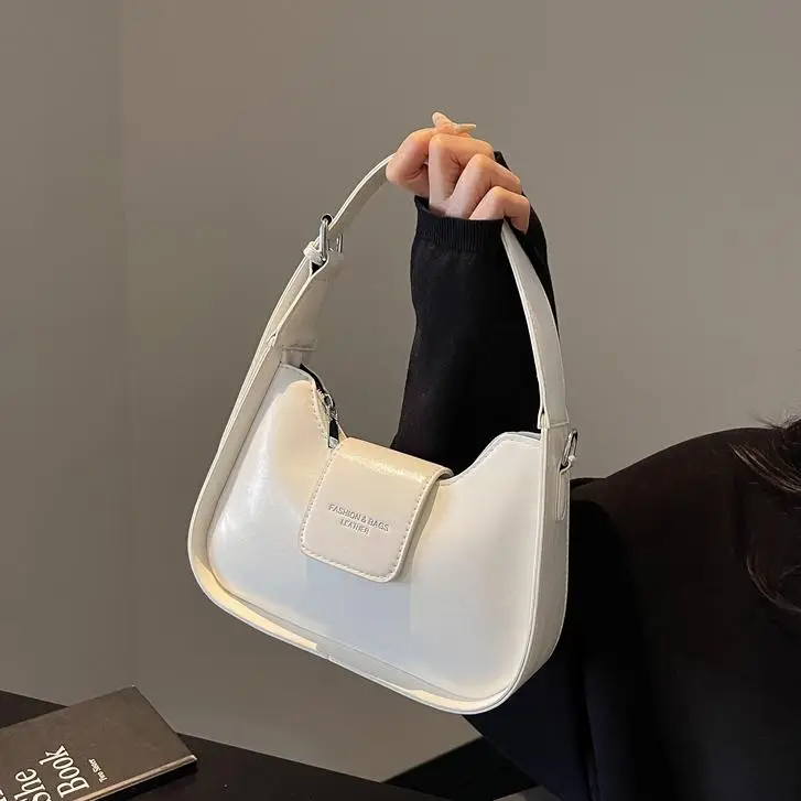 Women's Beige Leather Shoulder Bag with Silver Strap
