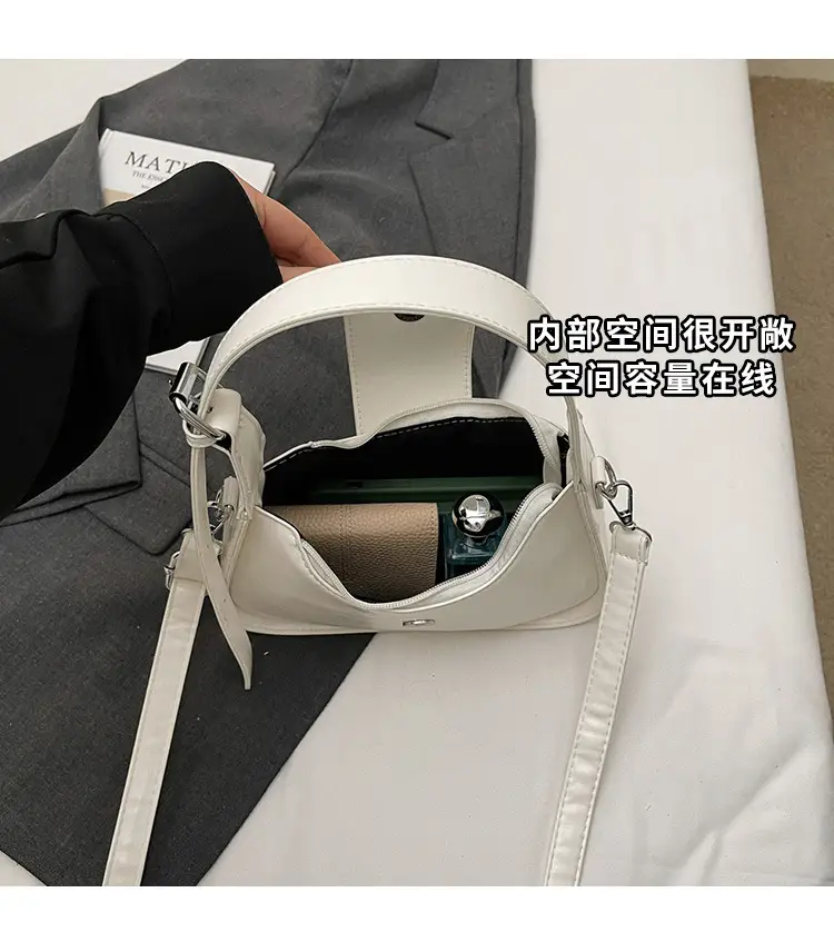 Women's Beige Leather Shoulder Bag with Silver Strap — feature 8