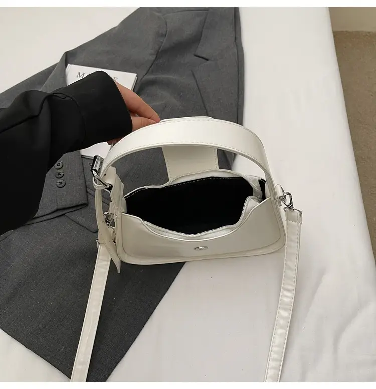 Women's Beige Leather Shoulder Bag with Silver Strap — feature 9