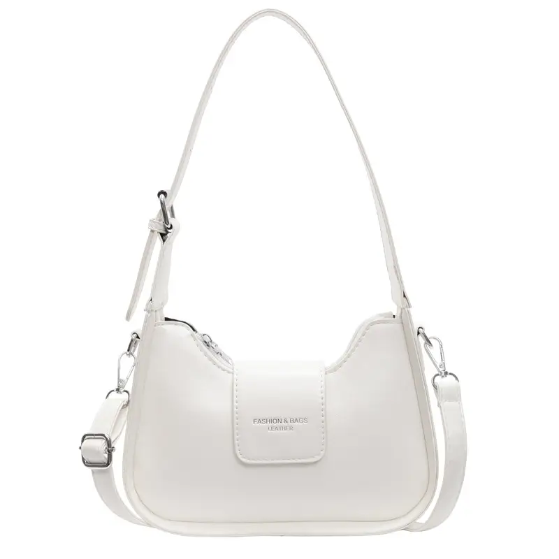 Women's Beige Leather Shoulder Bag with Silver Strap