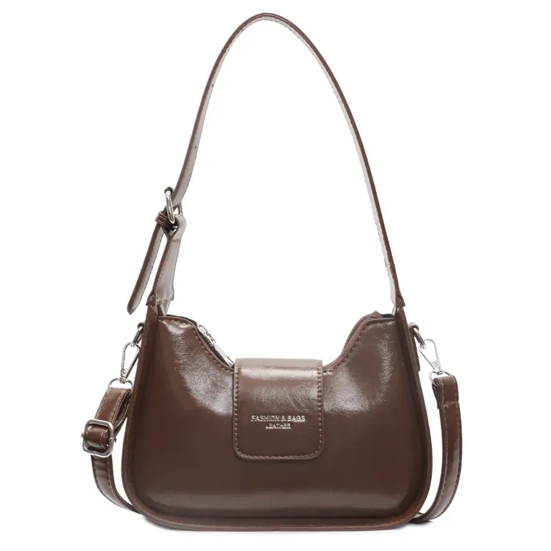 Women's Beige Leather Shoulder Bag with Silver Strap