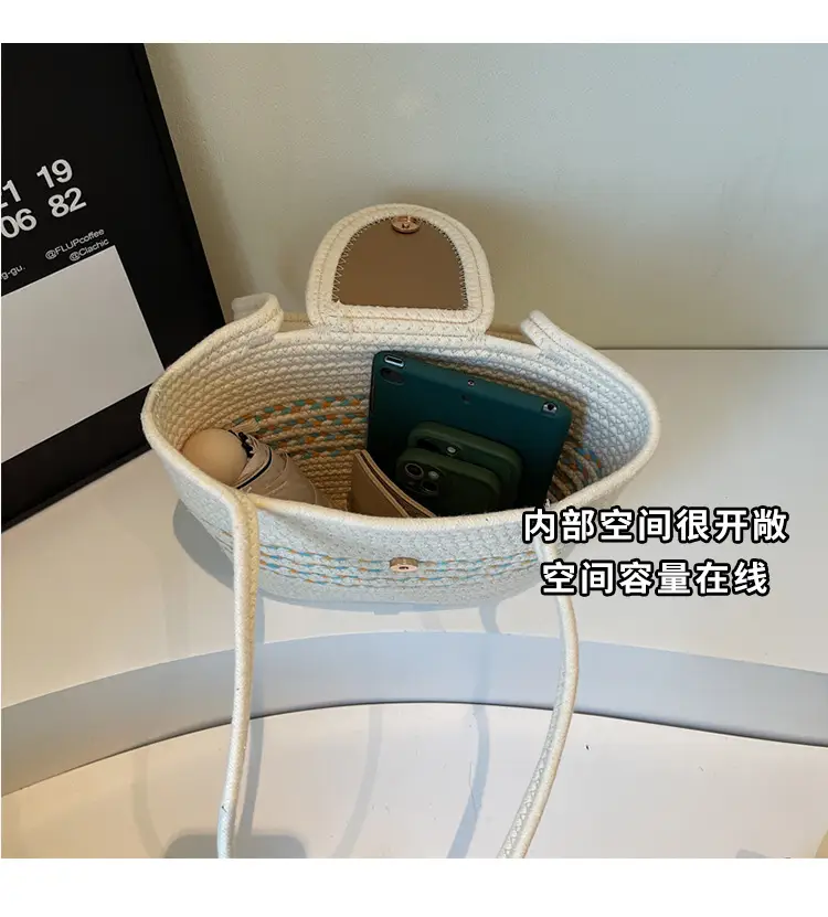 Women's Distinctive Braided Bucket Bag with Pearl Button — feature 6