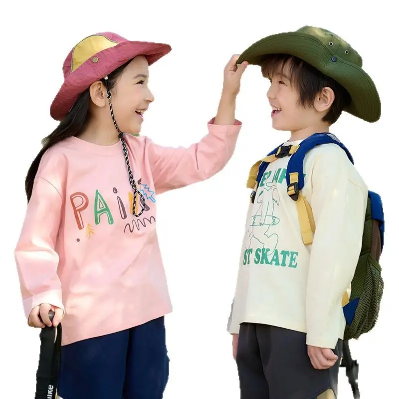 Kids Long Sleeve T-Shirt Set Cotton Green Cream Spring Fall