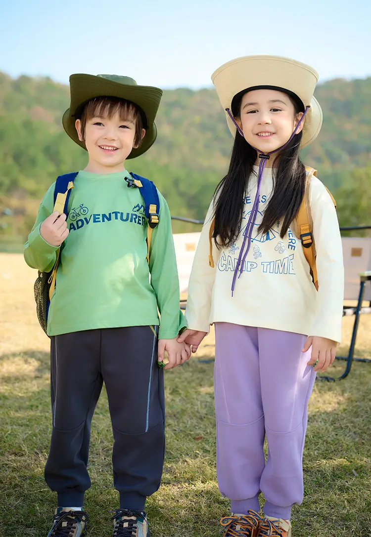 Kids Long Sleeve T-Shirt Set Cotton Green Cream Spring Fall — feature 15