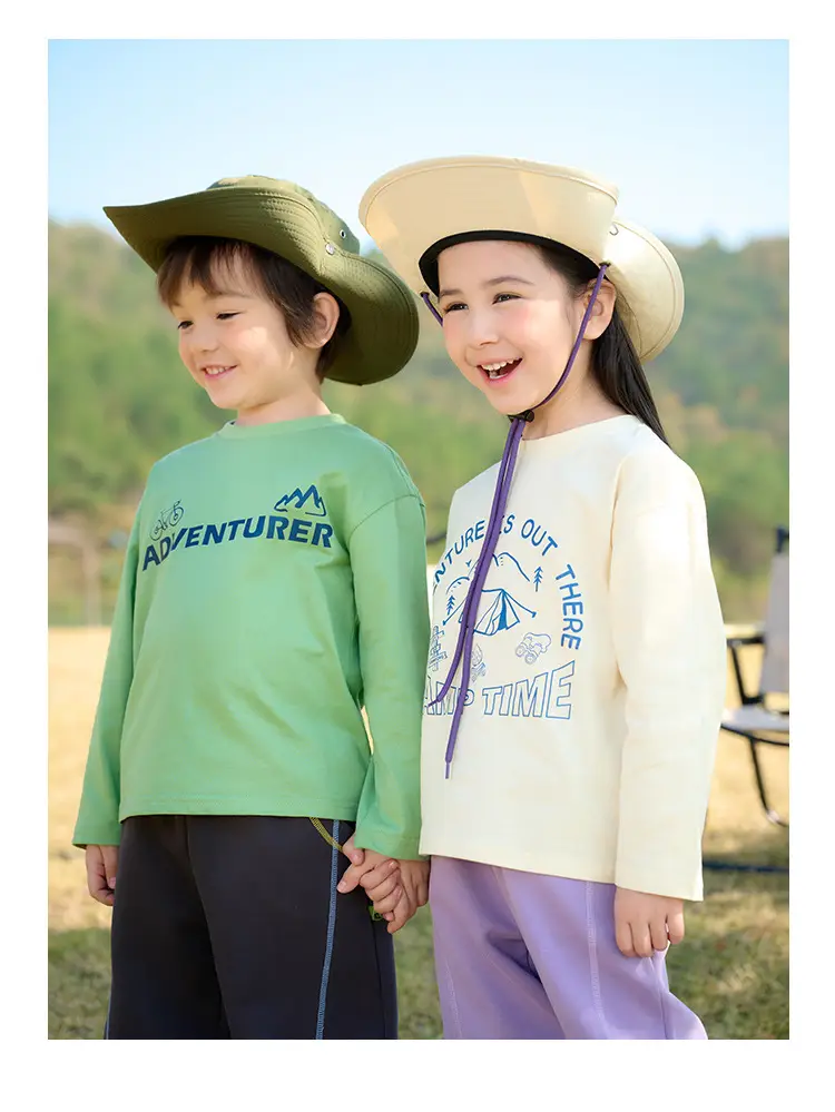 Kids Long Sleeve T-Shirt Set Cotton Green Cream Spring Fall — feature 16