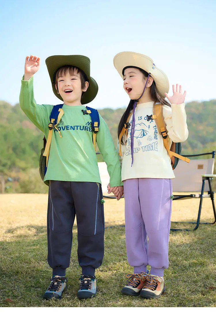 Kids Long Sleeve T-Shirt Set Cotton Green Cream Spring Fall — feature 17