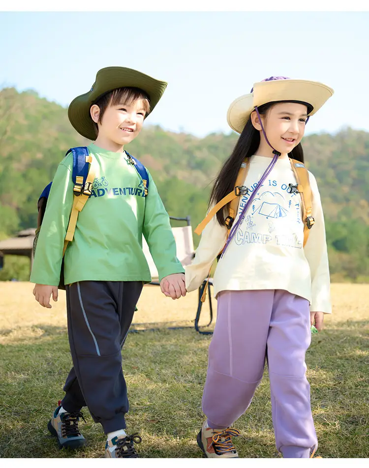 Kids Long Sleeve T-Shirt Set Cotton Green Cream Spring Fall — feature 18