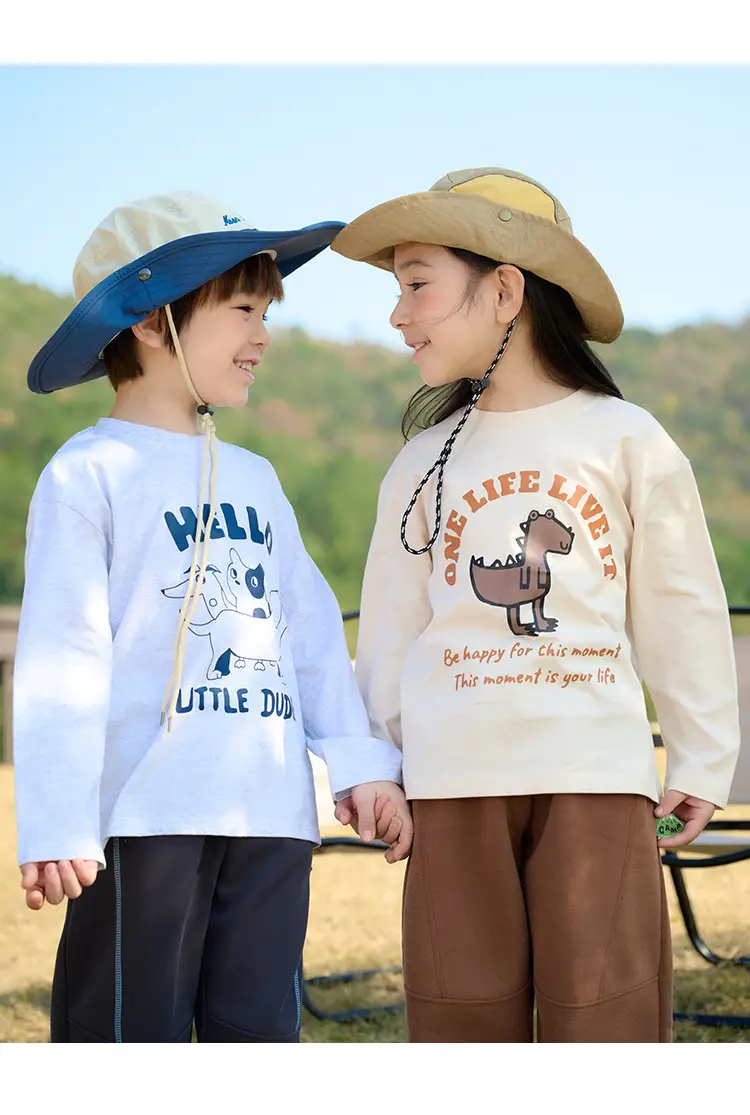 Kids Long Sleeve T-Shirt Set Cotton Green Cream Spring Fall — feature 20