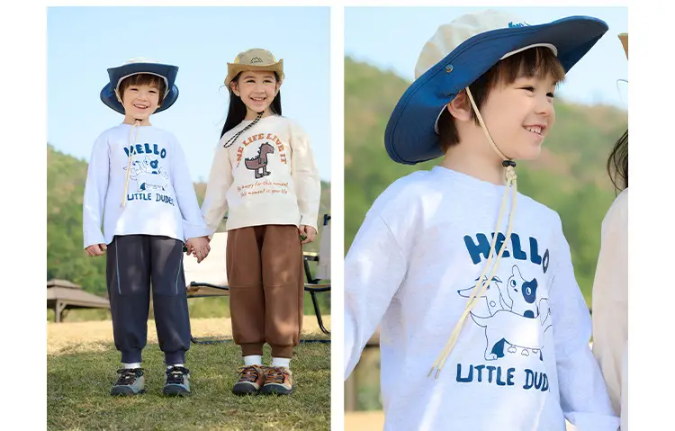 Kids Long Sleeve T-Shirt Set Cotton Green Cream Spring Fall — feature 21