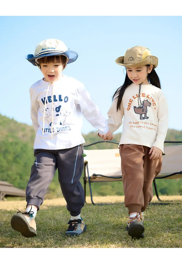 Kids Long Sleeve T-Shirt Set Cotton Green Cream Spring Fall — feature 22