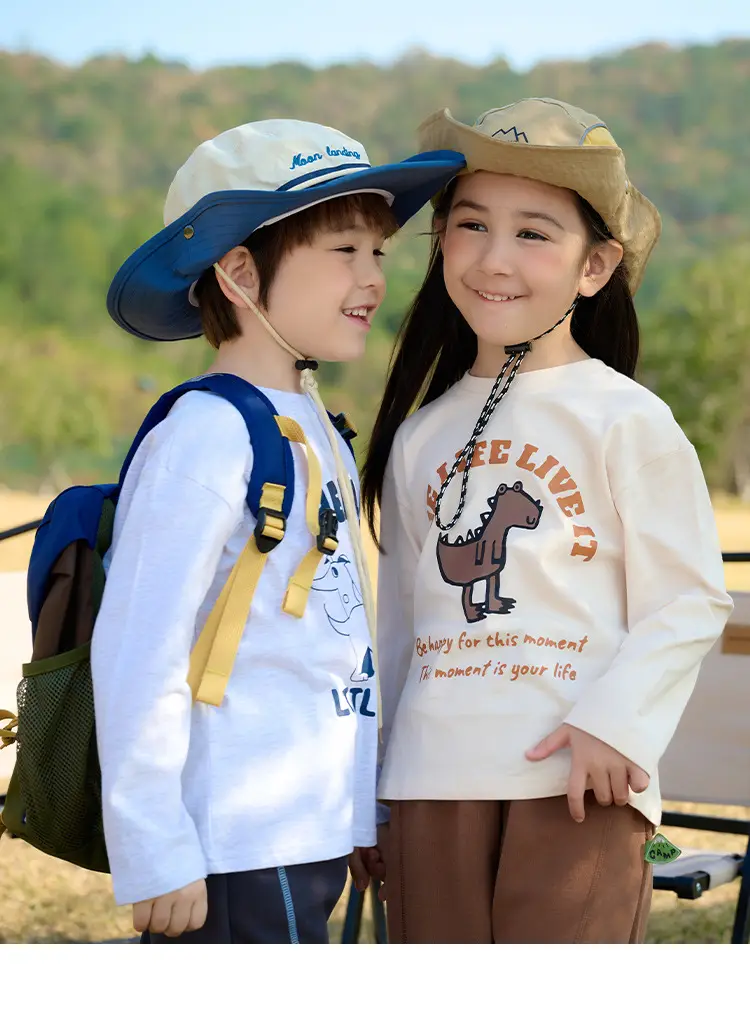 Kids Long Sleeve T-Shirt Set Cotton Green Cream Spring Fall — feature 24