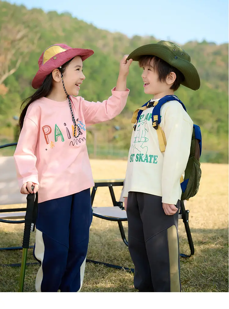 Kids Long Sleeve T-Shirt Set Cotton Green Cream Spring Fall — feature 30