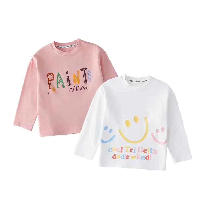Kids Long Sleeve T-Shirt Set Cotton Green Cream Spring Fall