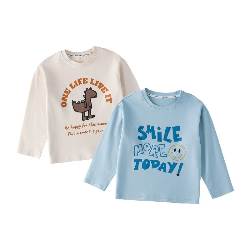 Kids Long Sleeve T-Shirt Set Cotton Green Cream Spring Fall