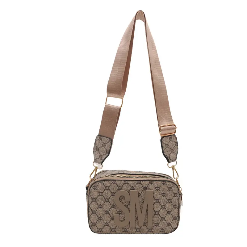 2025 Spring Letter Crossbody Bag Brown Gold - Image 3