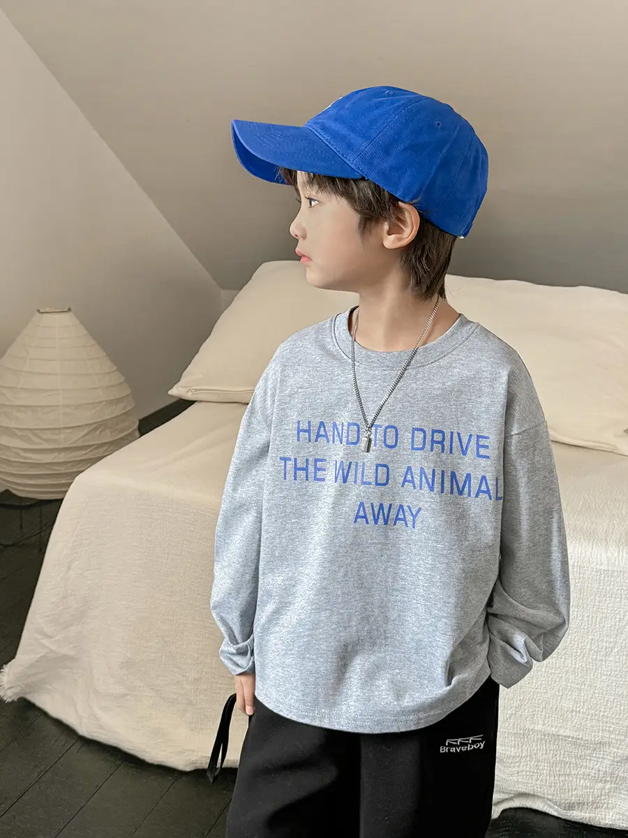 Haima Boys Long Sleeve Cotton T-Shirt Blue Print - Image 6
