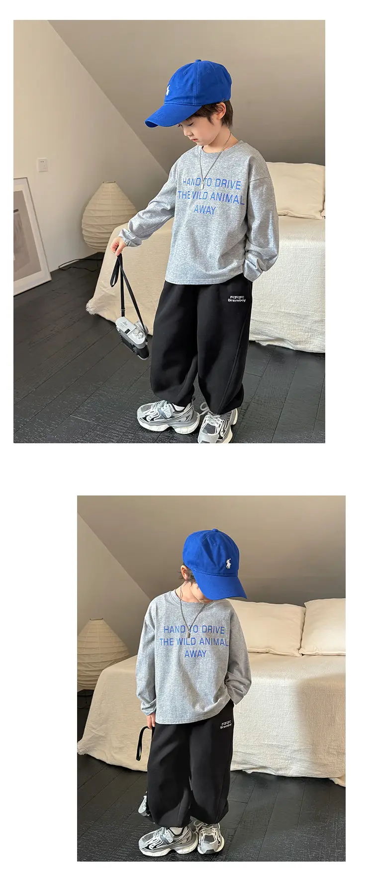 Haima Boys Long Sleeve Cotton T-Shirt Blue Print — feature 10