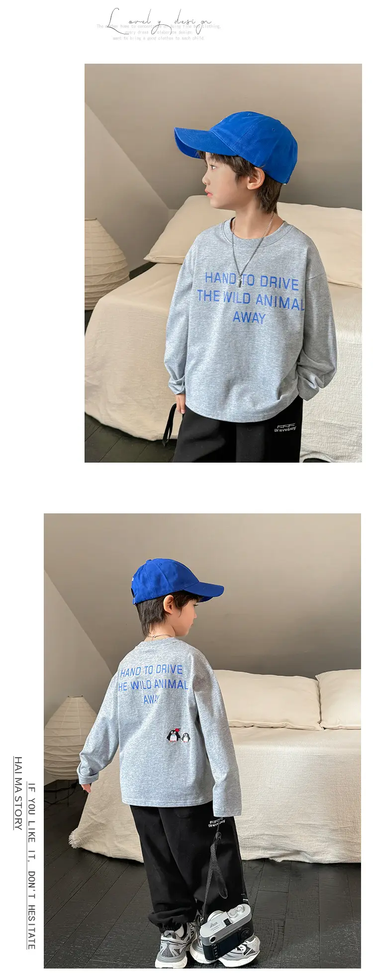 Haima Boys Long Sleeve Cotton T-Shirt Blue Print — feature 6