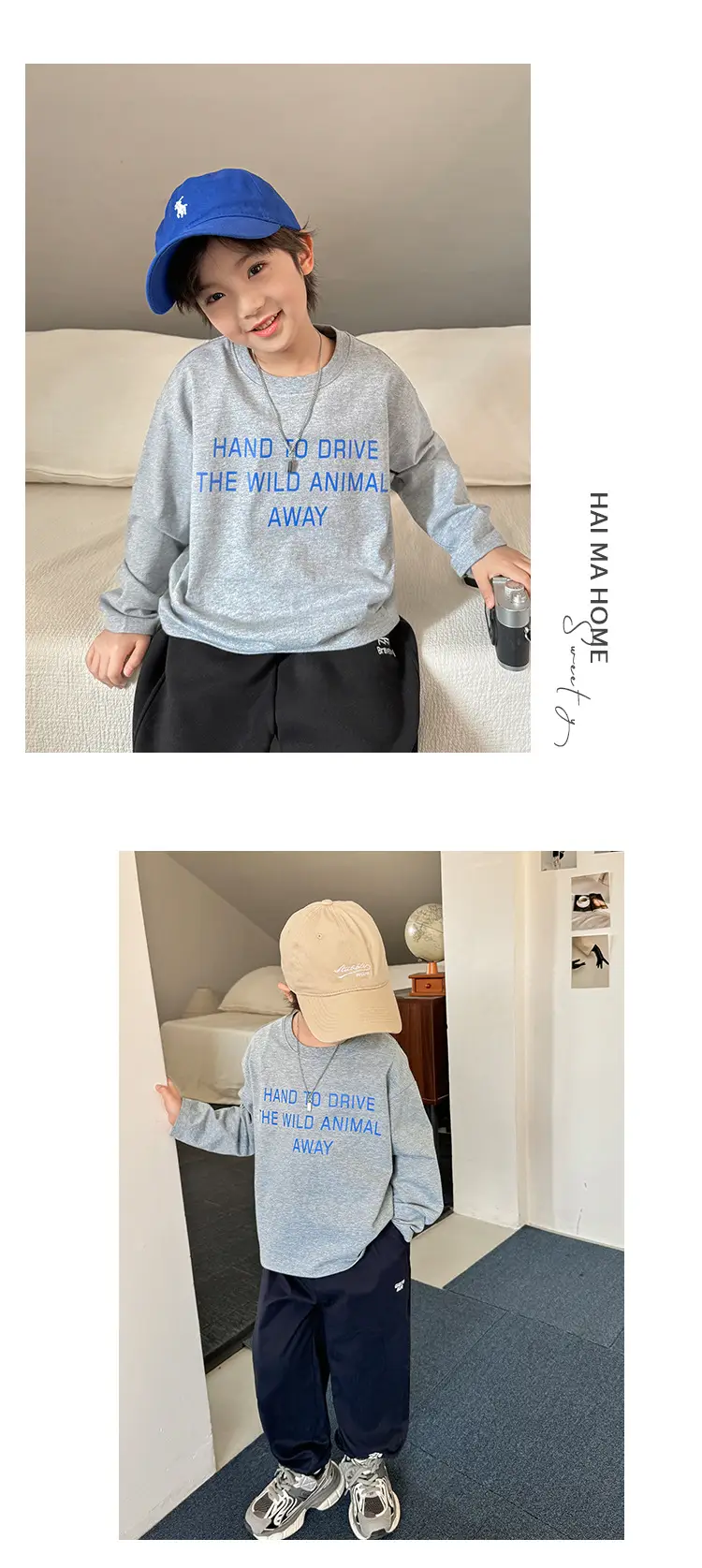 Haima Boys Long Sleeve Cotton T-Shirt Blue Print — feature 8